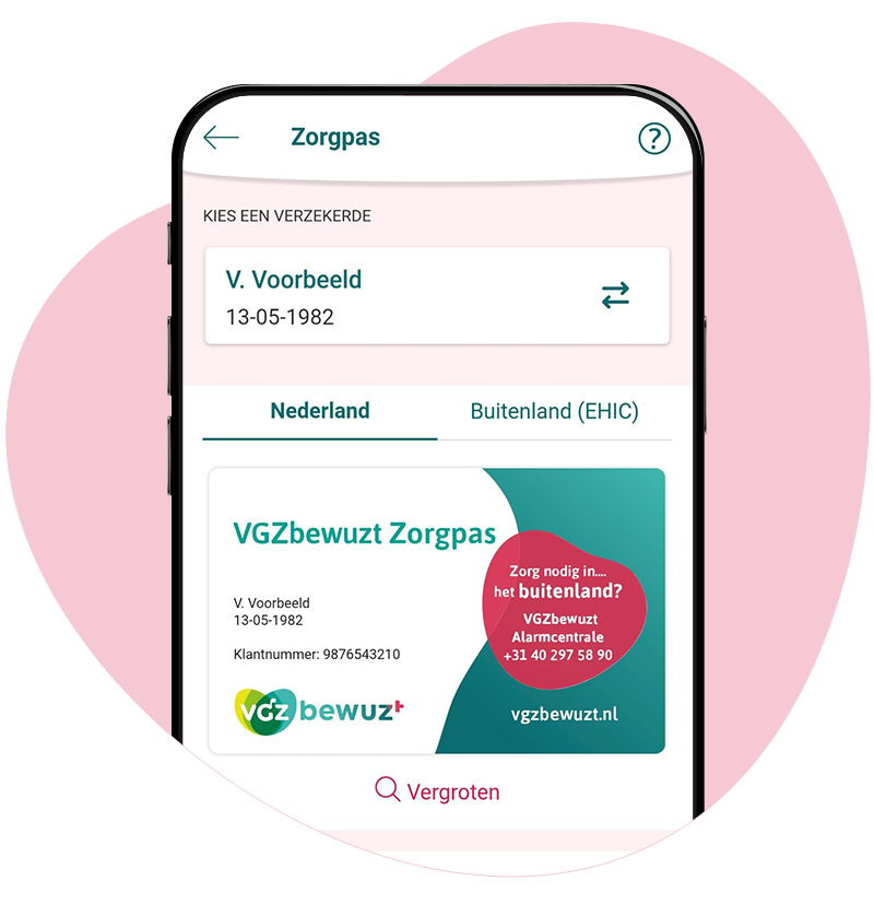 Afbeelding zorgpas in de app